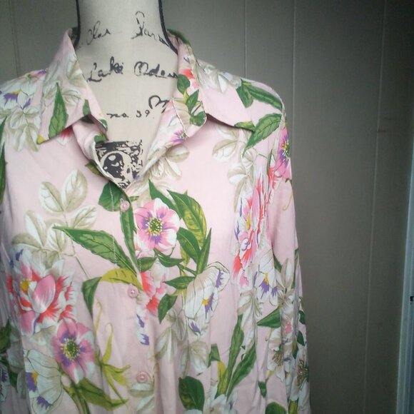 Grace Elements Blouse XL Button Up 3/4 Sleeve Floral Colorful - Picture 10 of 16